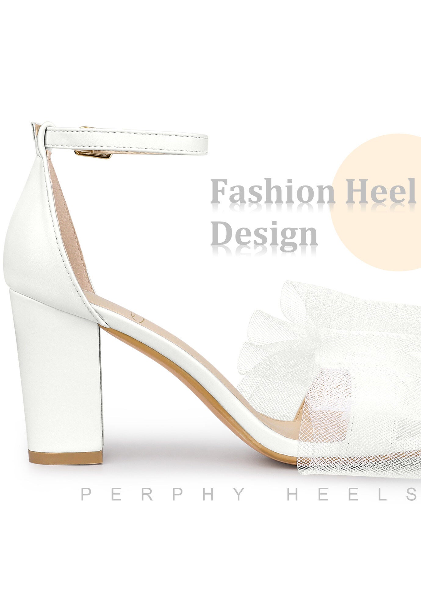 Bow Tie Ankle Strap Chunky High Heels Sandals, White / White, alternate image number 4