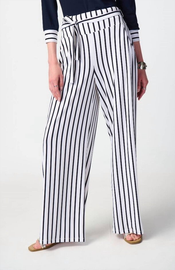 STRIPED KNIT WIDE LEG PANTS IN VANILLA/MIDNIGHT, VanillaMidnight / White, hi-res image number null