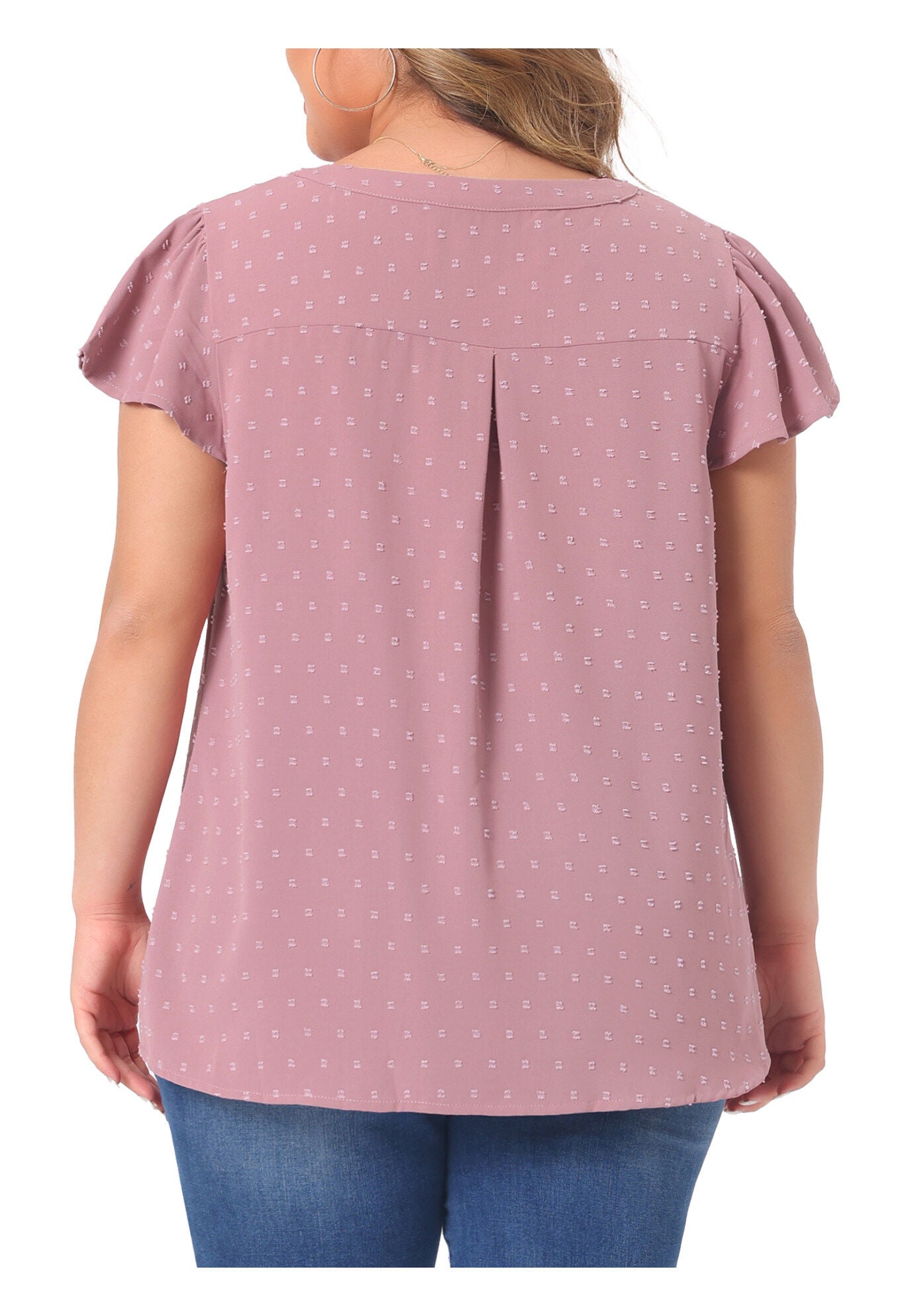 Swiss Dots Notched Neck Ruffle Sleeve Blouse, Gray Purple / Mauve, alternate image number 3