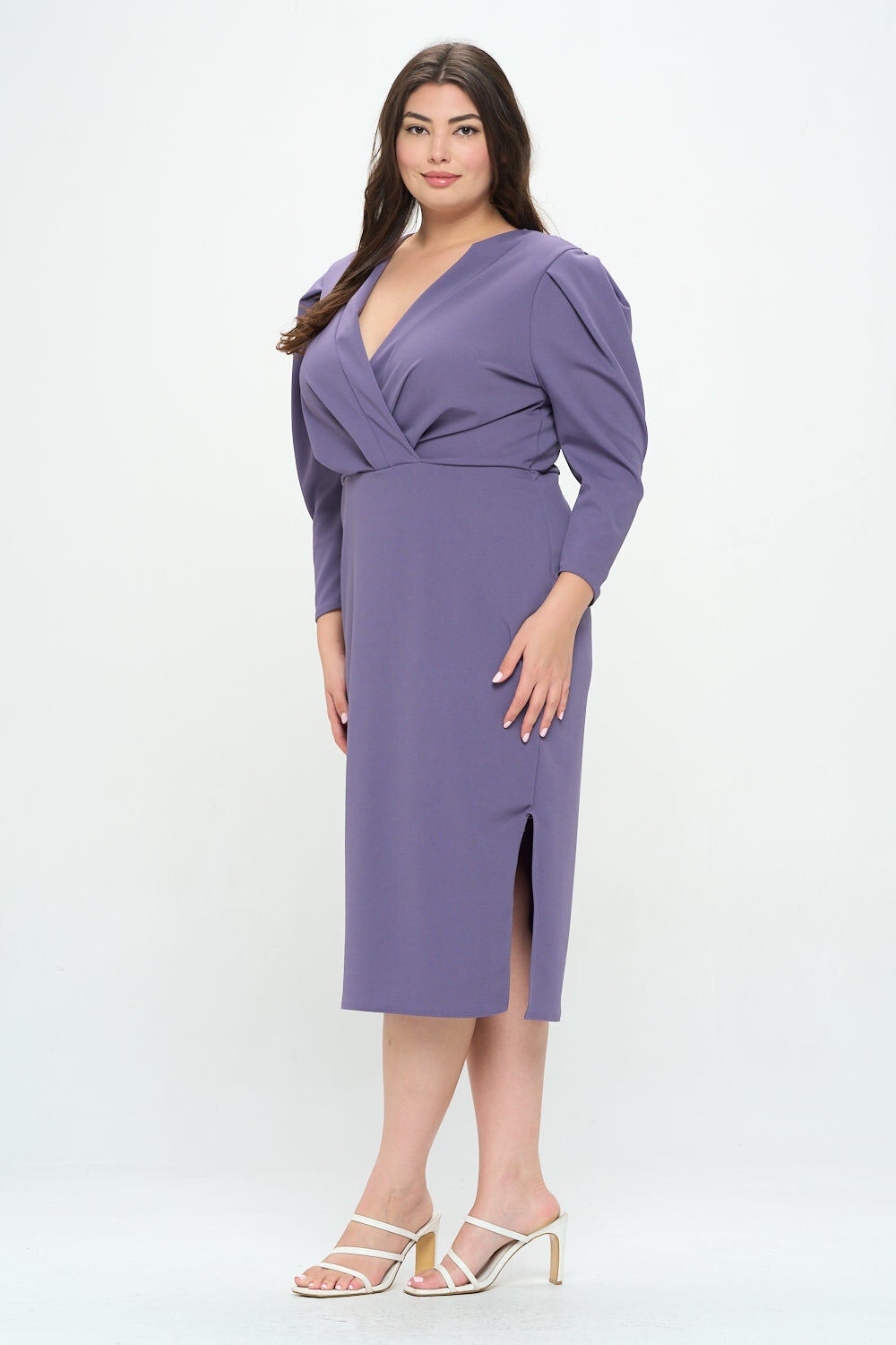 BOA PLEATED MIDI DRESS, Lilac / Lilac, alternate image number 1