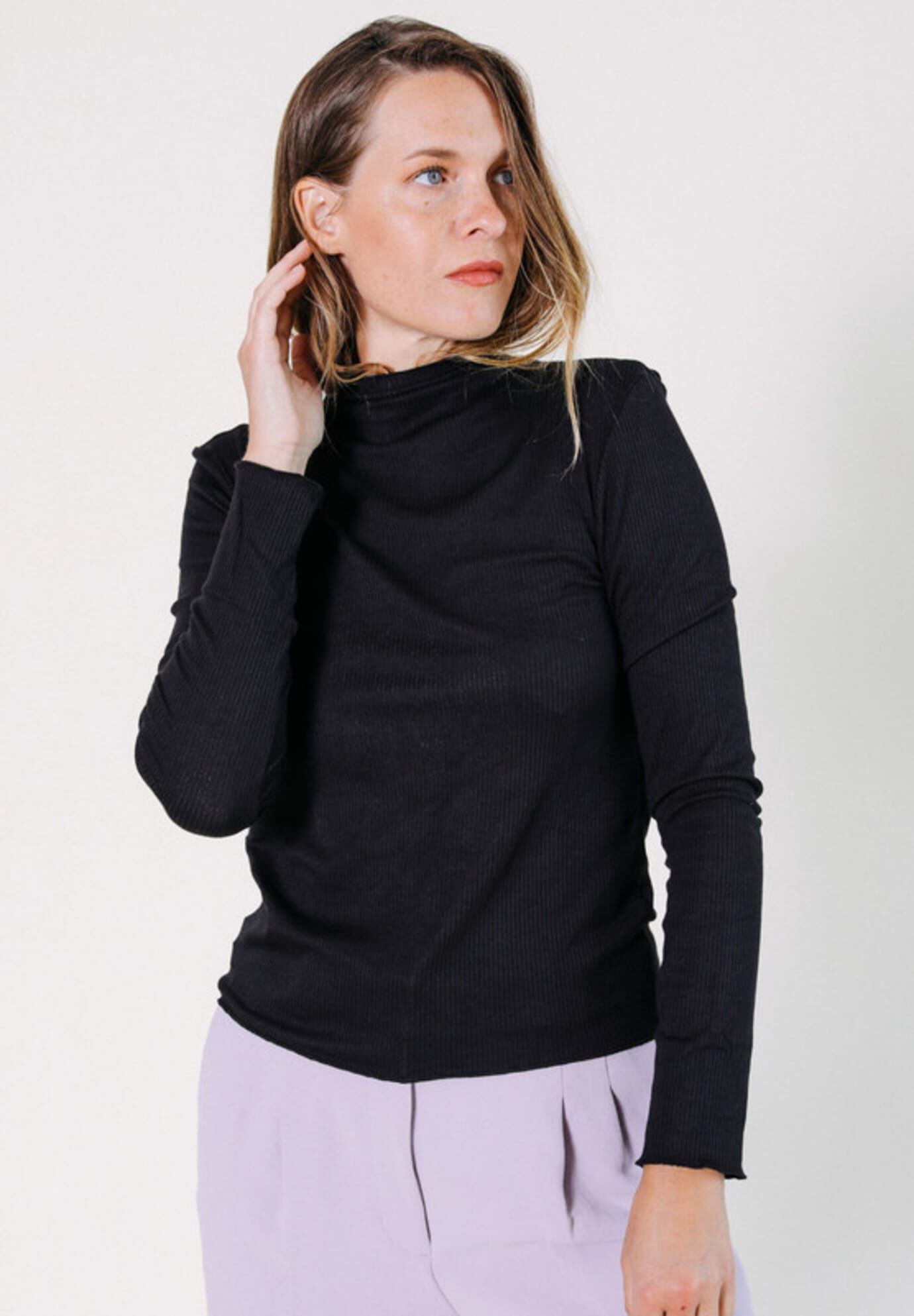 Norma Modal Ribbed Turtleneck, Black / Black, alternate image number 3
