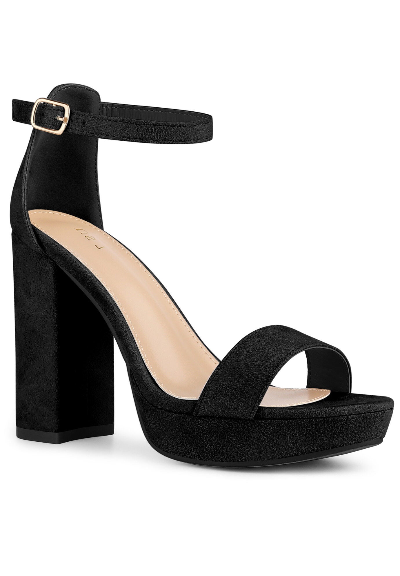 Platform Ankle Buckle Strap Chunky Heel Sandals, Black / Black, hi-res image number 0