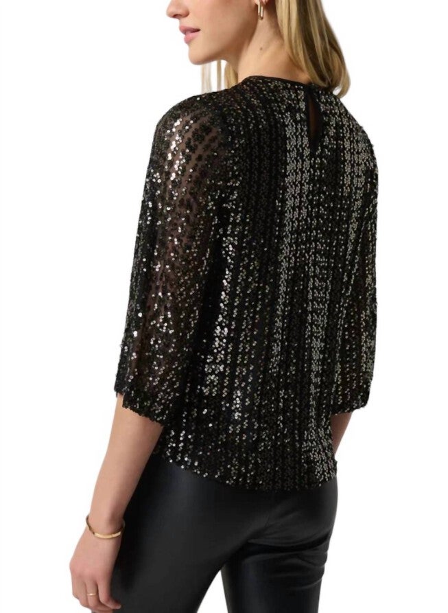 SEQUIN BOXY TOP, Black / Black, alternate image number 2