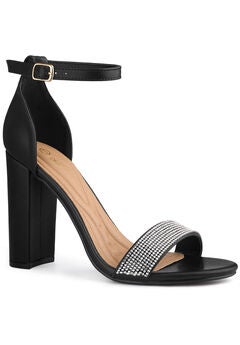 Open Toe Rhinestone Ankle Strap Chunky Heel Sandals