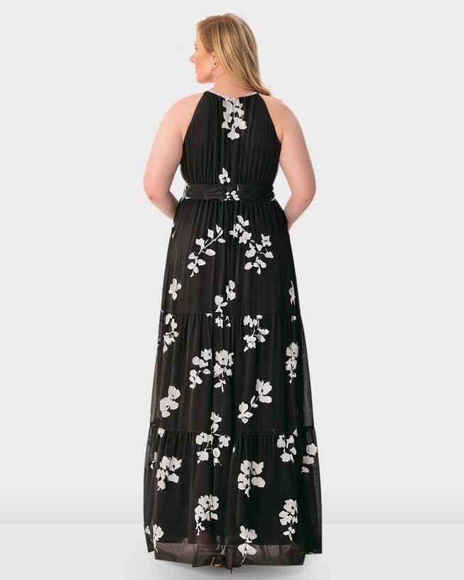 Floral print georgette ruched tier dress, , alternate image number 6