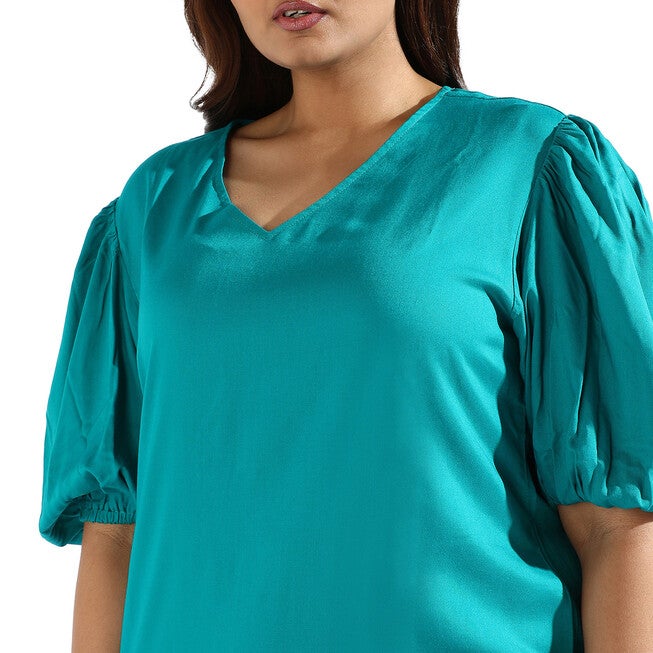 Solid Teal A-Line Dress, , alternate image number 9