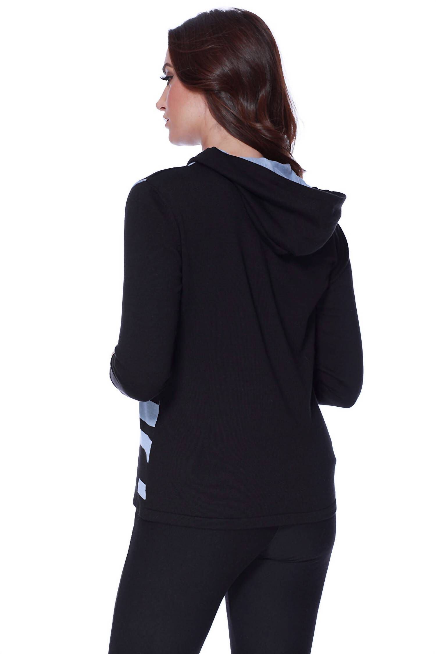 ABSTRACT HOODED CARDIGAN IN BLACK/DENIM, BlackDenim / Black, alternate image number 1