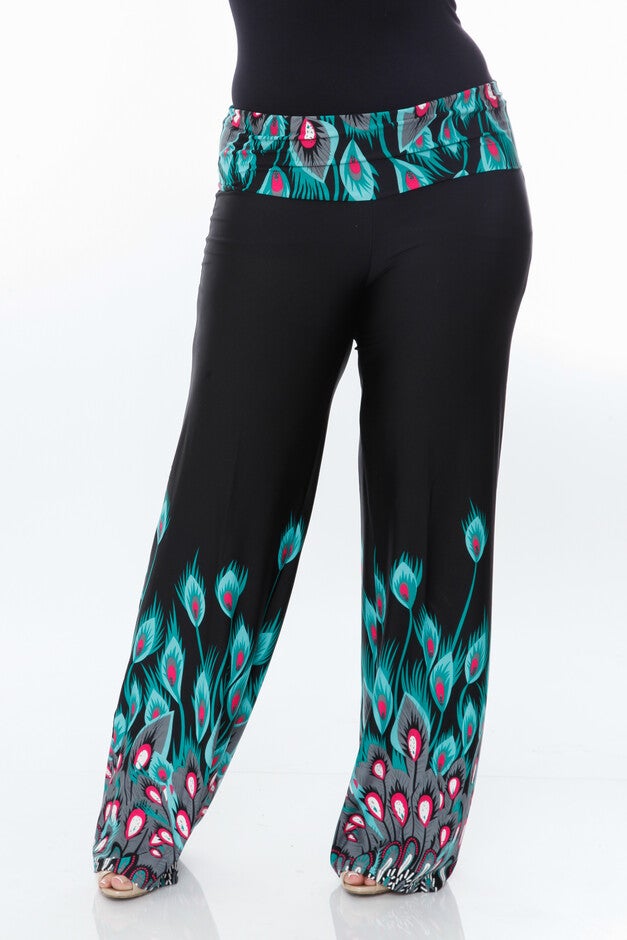 Peacock Print Palazzo Pants, , alternate image number null