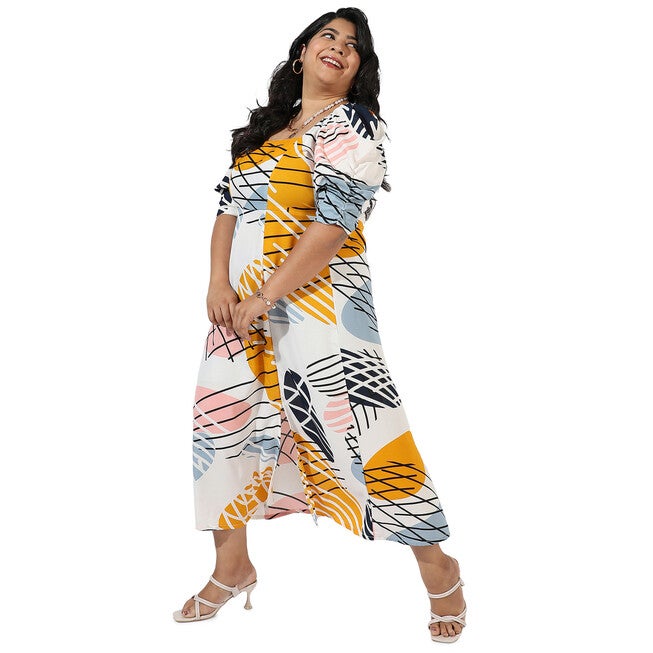 Tropic Printed Front Slit Dress, White / White, alternate image number null