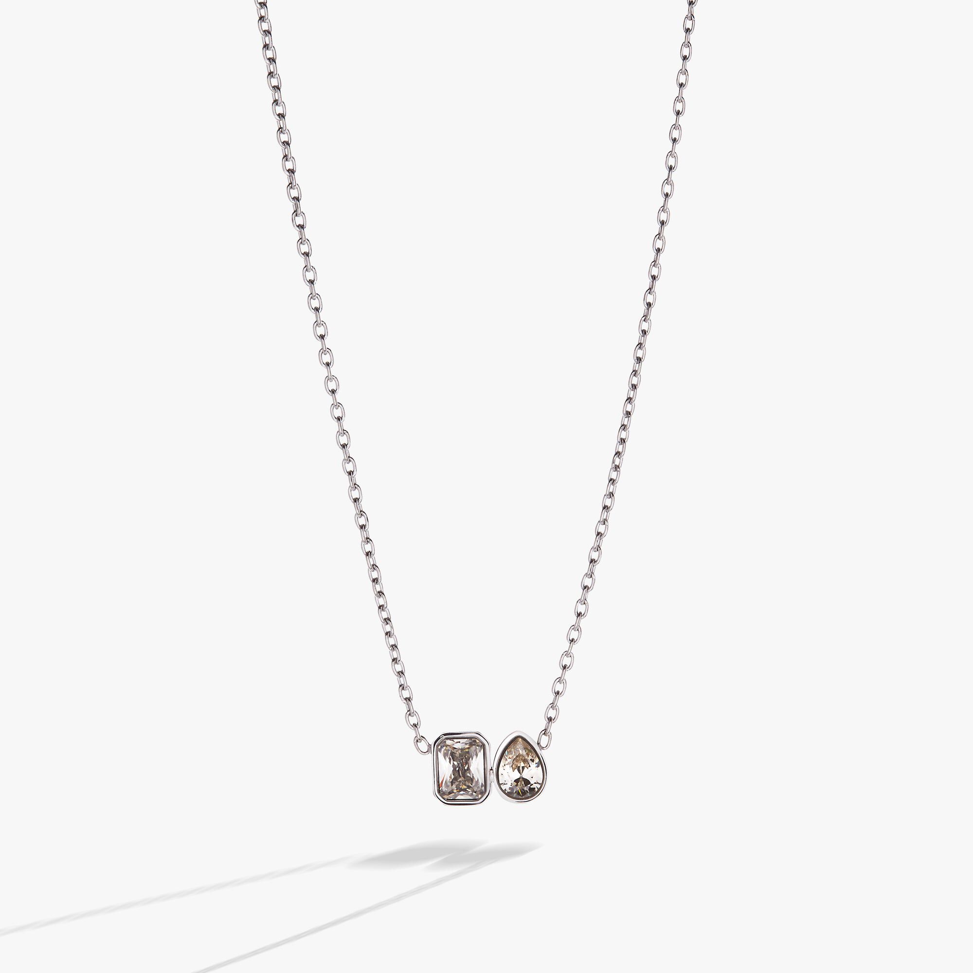 Toi et Moi Two Stone Necklace, Silver / Silver, hi-res image number 0