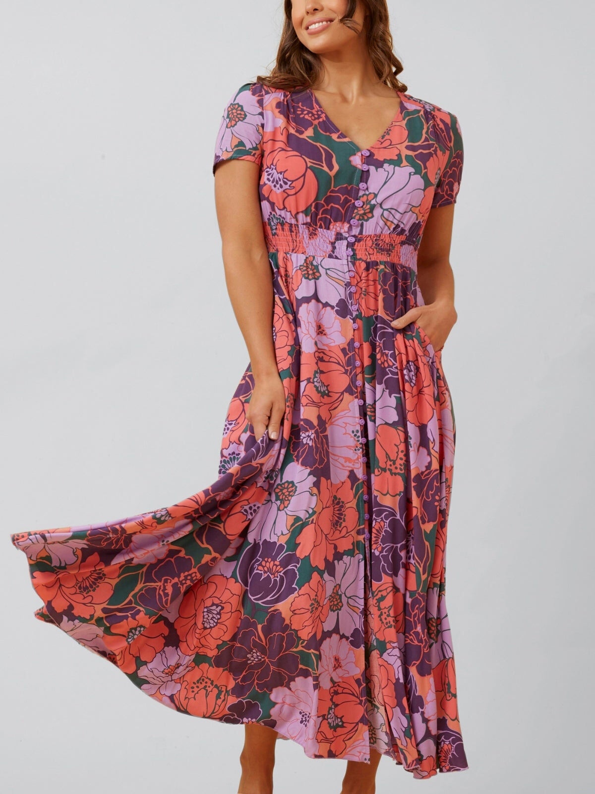 Christina Maxi Dress Fit & Flare Floral Print, Purple / Purple, hi-res image number 0