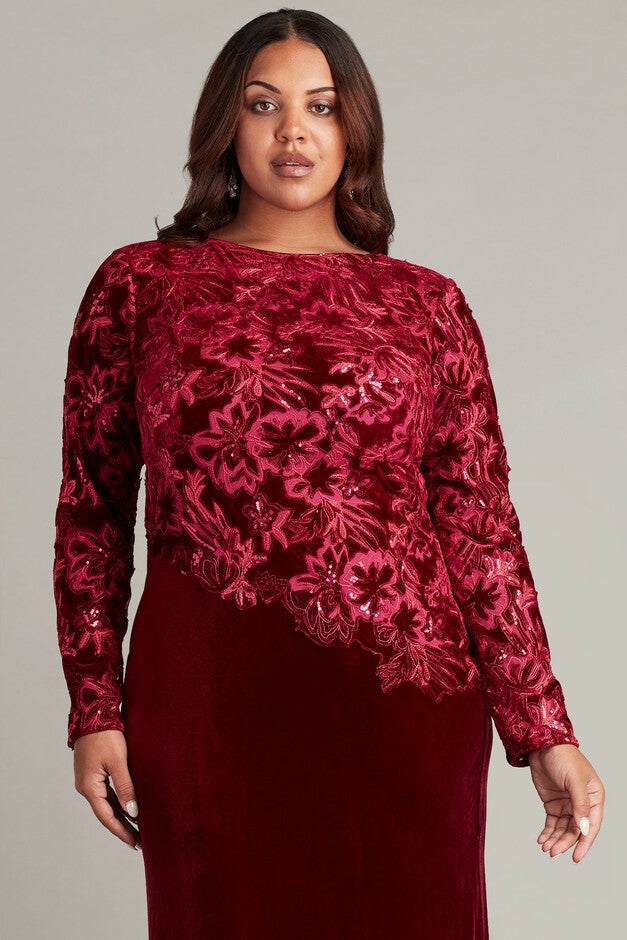 Gatlin Sequin Burnout Velvet Gown - PLUS SIZE, ROSE RED / see-description, alternate image number 3