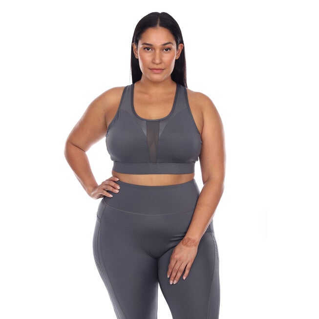 Racer Back Sports Bra, Charcoal / Charcoal Grey, hi-res image number 0