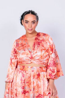 Donny & Marie Bell Sleeve Wrap Crop Top