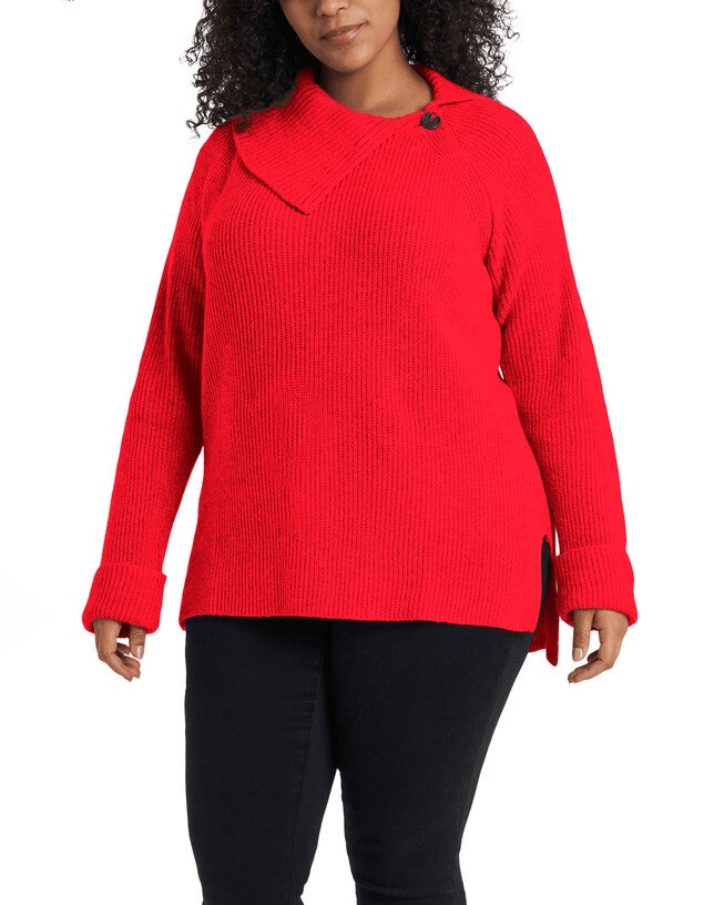 Aria Foldover Ribbed Sweater, Ultra Red / Red, hi-res image number 0