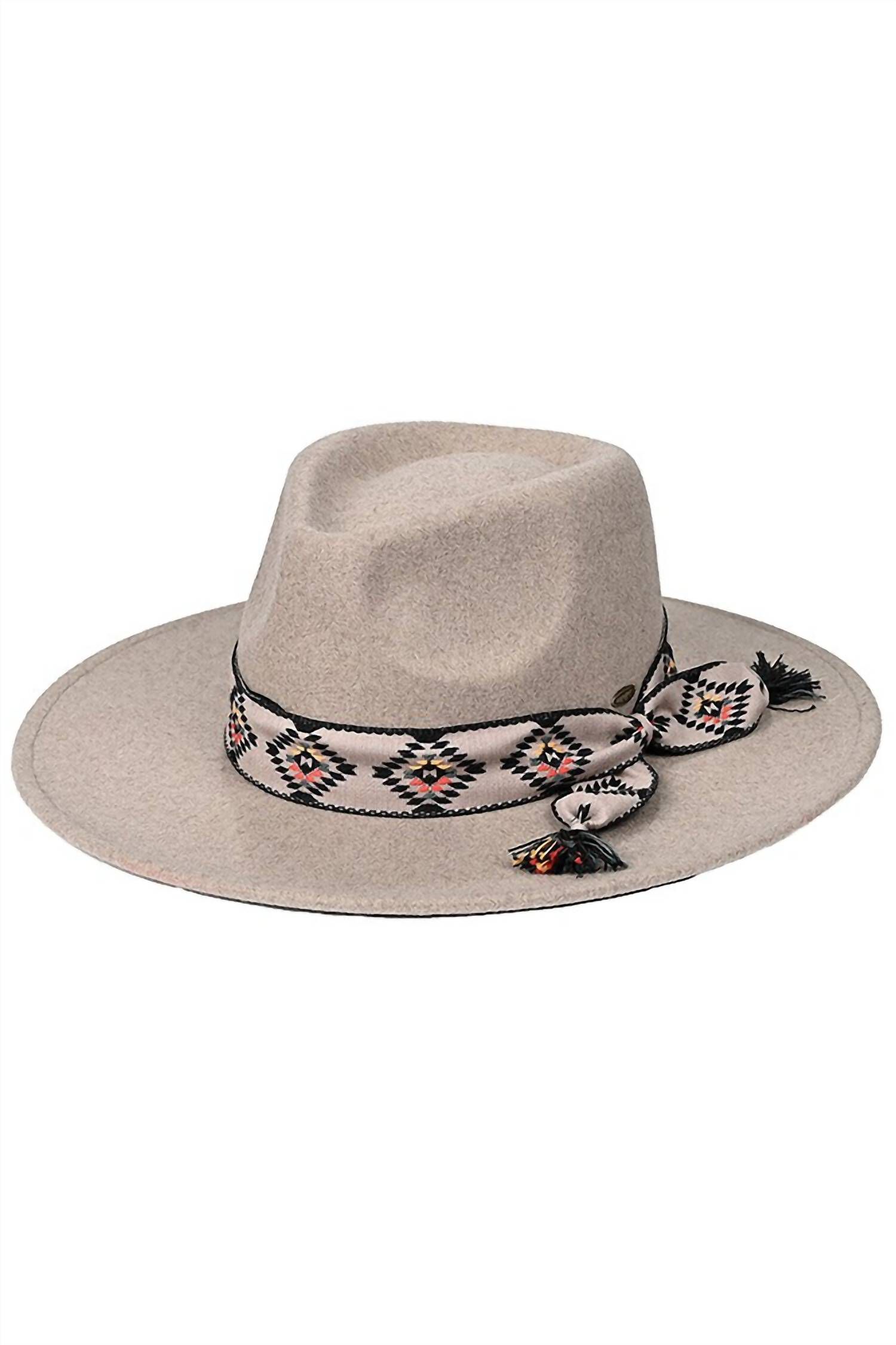WOMEN&#39;S AZTEC TRIM BAND VEGAN FELT PANAMA HAT IN DARK TAUPE, Dark Taupe / Beige, hi-res image number 0