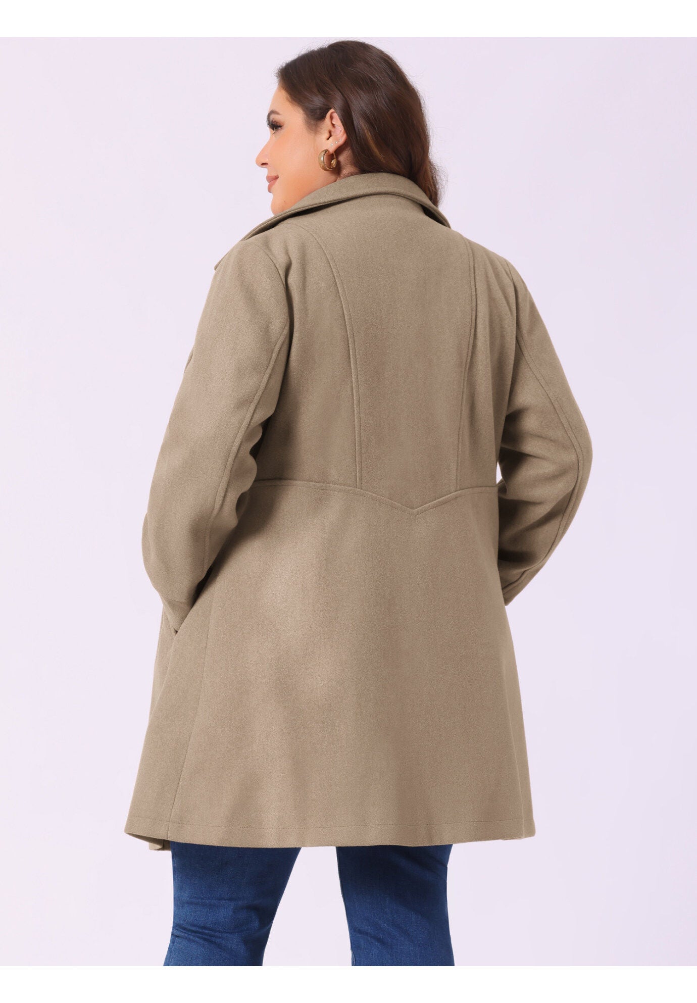 A-Line Peter Pan Collar Double Breasted Peacoat, Light Brown / Brown, alternate image number 3
