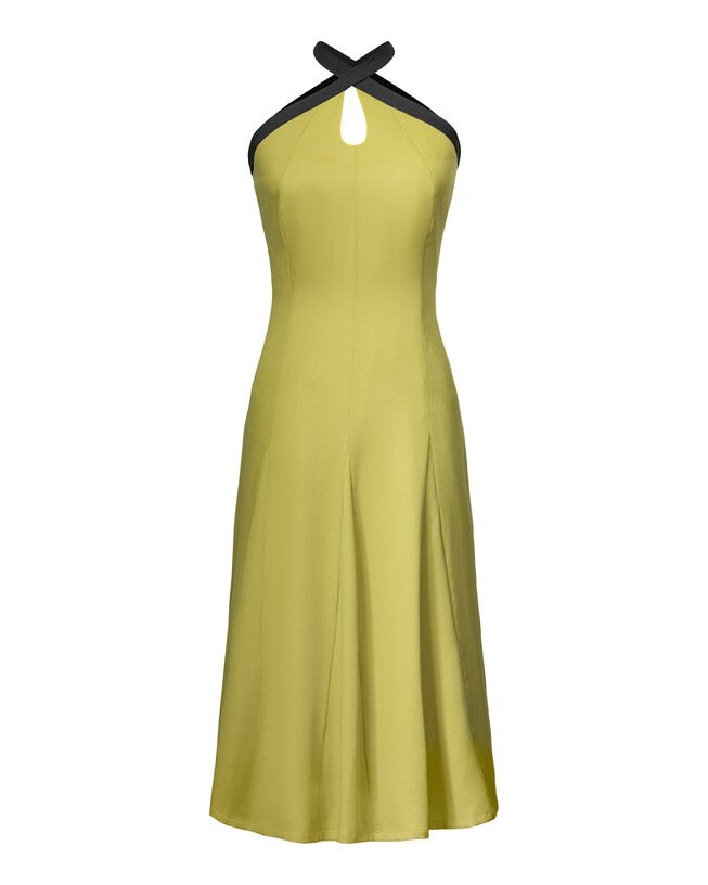 Contrast Halter Dress, CHARTREUSE / Chartreuse, alternate image number null