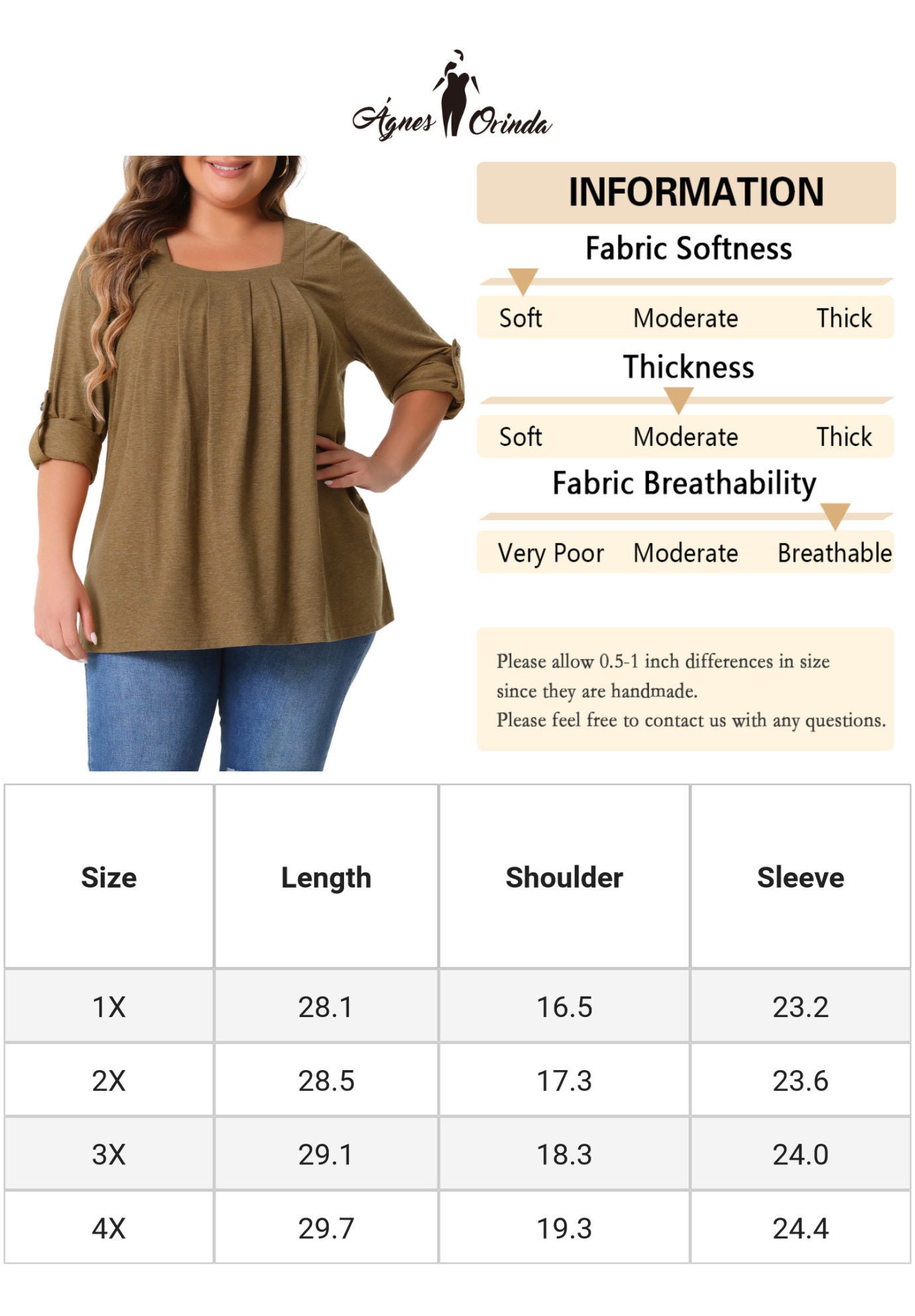Square Neck Flowy Pleated Loose Fit Tunic Top, Brown / Brown, alternate image number 3