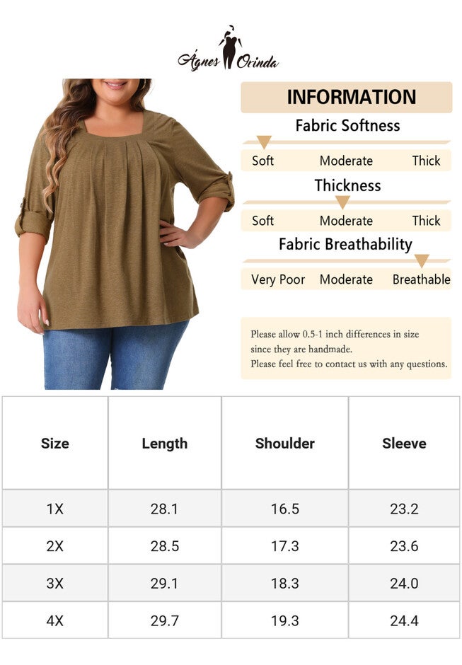 Square Neck Flowy Pleated Loose Fit Tunic Top, Brown / Brown, alternate image number 3
