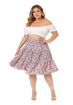 Summer Floral A-Line Stretch High Waist Tiered Skirt