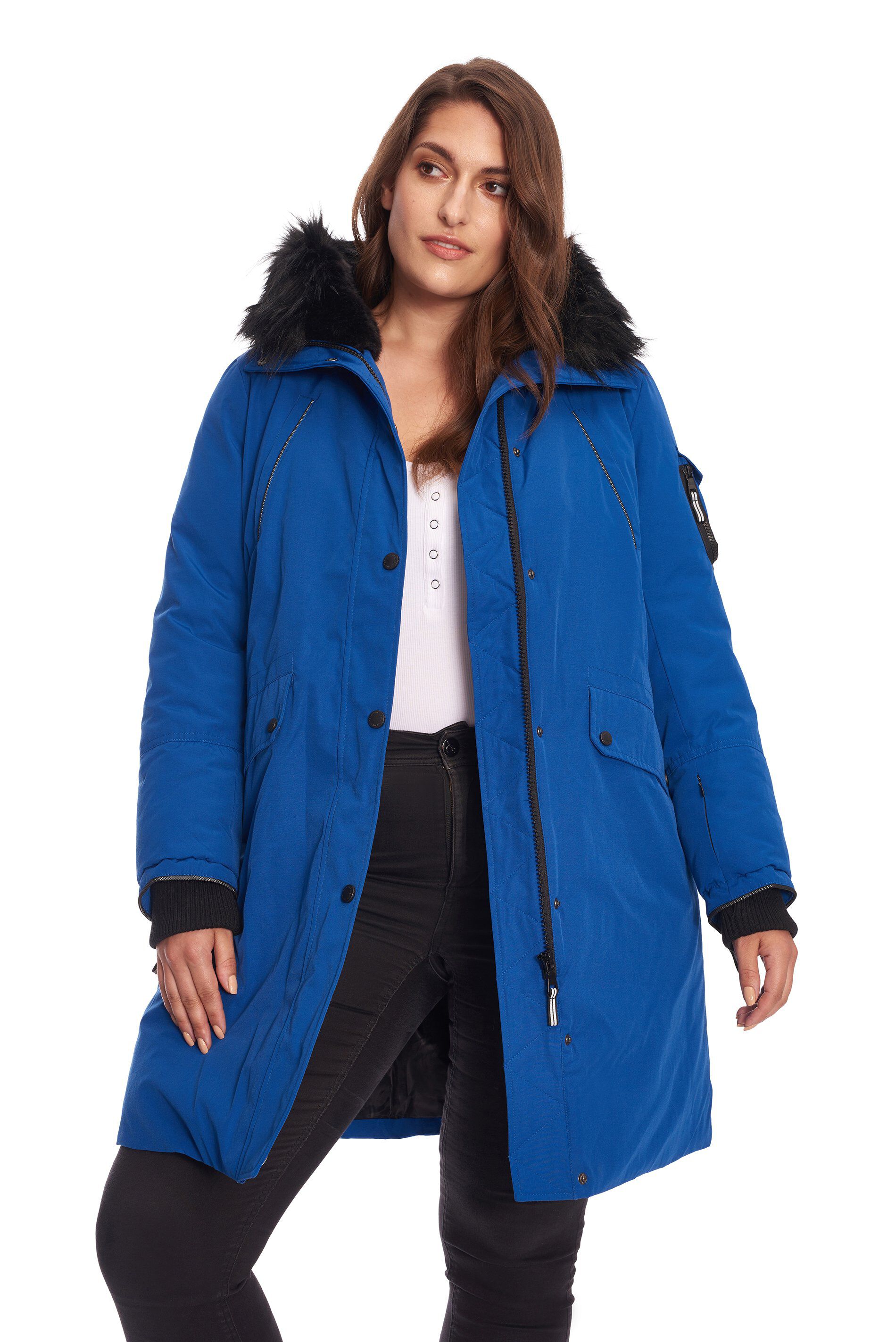 LAURENTIAN | Vegan Down Recycled Long Parka Winter With Faux Fur Hood, Cobalt / Cobalt, alternate image number 1