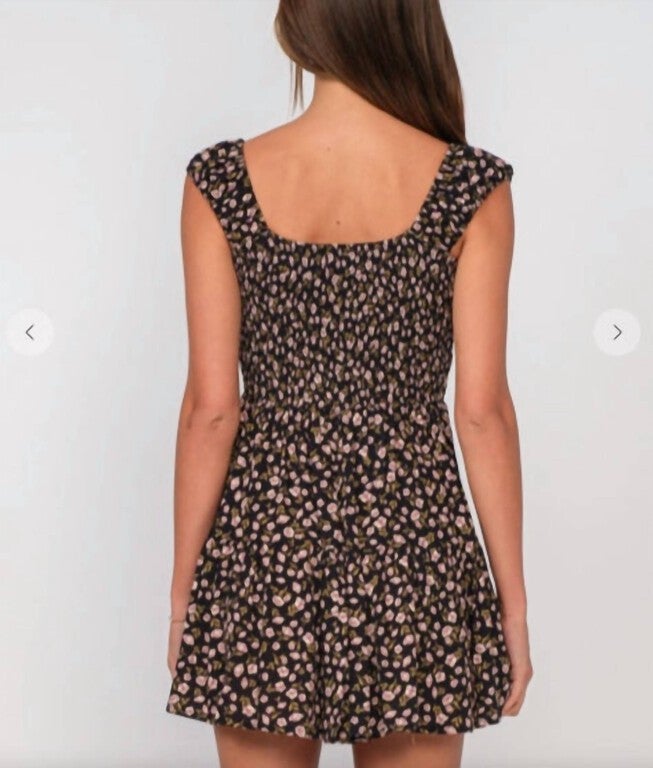 FALL FLORAL MINI DRESS IN BLACK, , alternate image number null