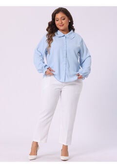 PETER PAN LONG SLEEVE CHIFFON BUTTON DOWN SHIRT