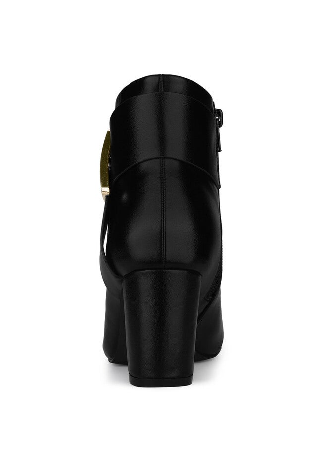 Pointed Toe Triangle Buckle Chunky Heels Ankle Boots, Black / Black, alternate image number 3