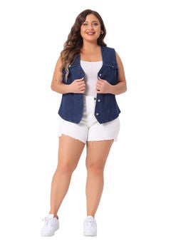 V NECK SLEEVELESS UTILITY JEAN DENIM VEST