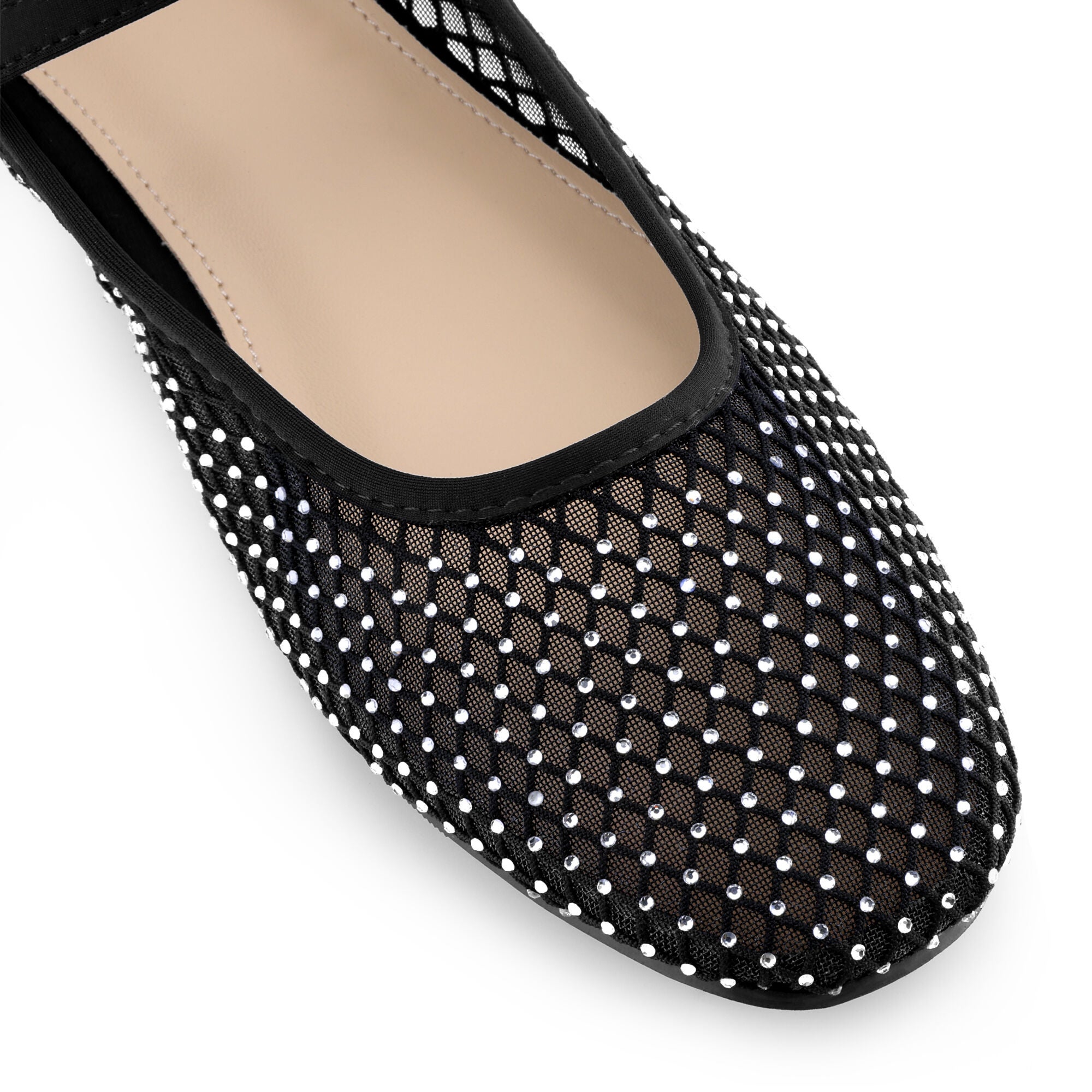 Rhinestone Mesh Flats Buckle Strap slip on Ballet Flat, Black / Black, alternate image number 2