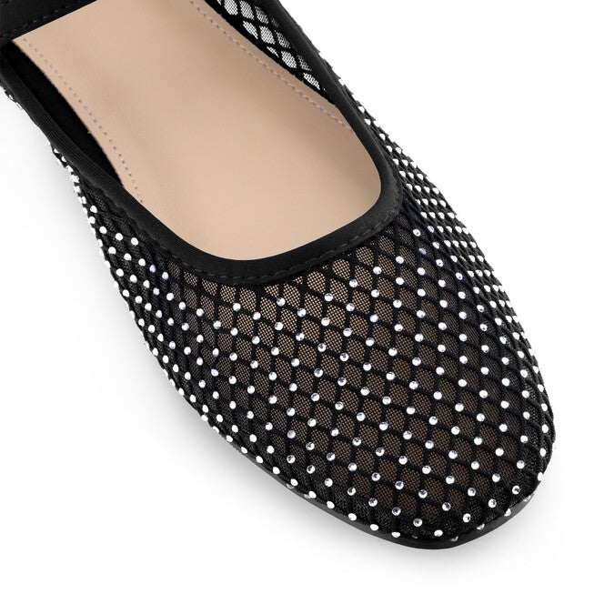 Rhinestone Mesh Flats Buckle Strap slip on Ballet Flat, Black / Black, alternate image number 2