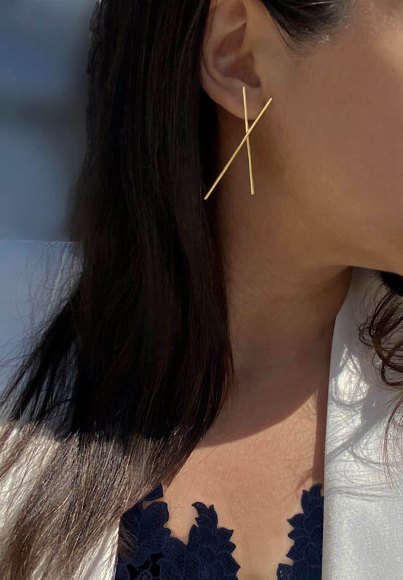CHOPSTICK Long Earrings, Gold / Gold, alternate image number 3