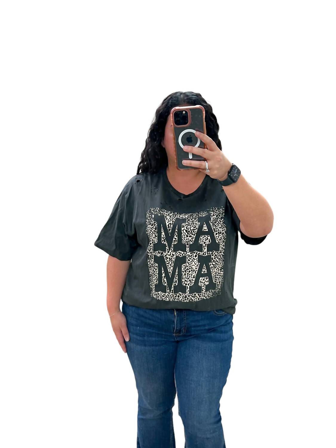 MAMA DISTRESSED ROCKER TEE IN BLACK, Black / Black, alternate image number 3