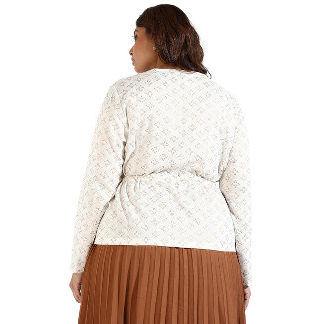 Motif Printed V-Neck Top, Cream / Cream, alternate image number null