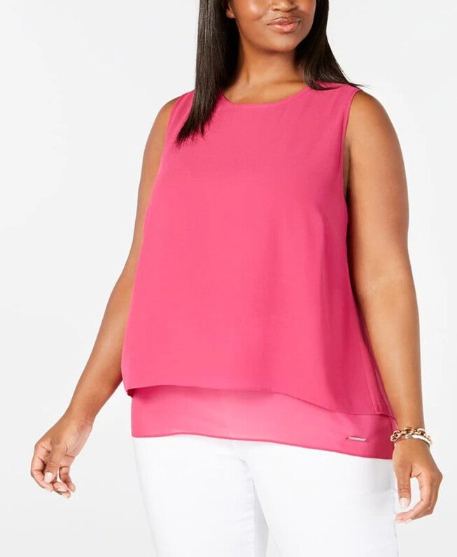 Michael Kors Women's Plus Chiffon Sleeveless Top Pink Size 0X, Pink / Pink, hi-res image number 0