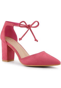 Ankle Tie Pointed Toe Chunky Heels Pumps
