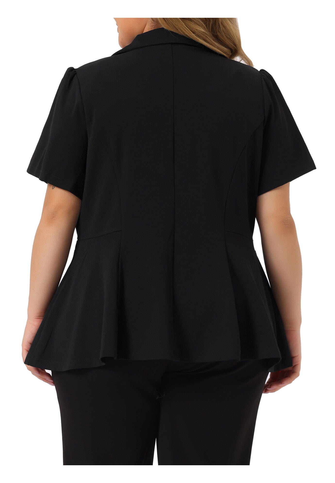 SHORT SLEEVE BUTTON BUSINESS SUIT BLAZER, Black / Black, alternate image number 3