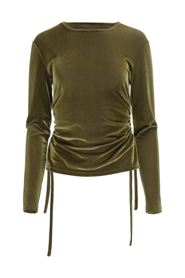 Velvet Ruched Top, Green / Chartreuse, alternate image number 2