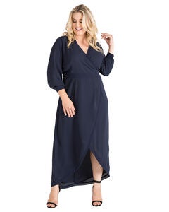 Plus Size Elle Print Tulip High Low Chiffon Wrap Dress