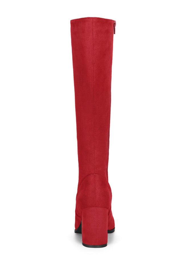 SIDE ZIPPER CHUNKY HEEL KNEE HIGH BOOTS, Red / Red, alternate image number 2