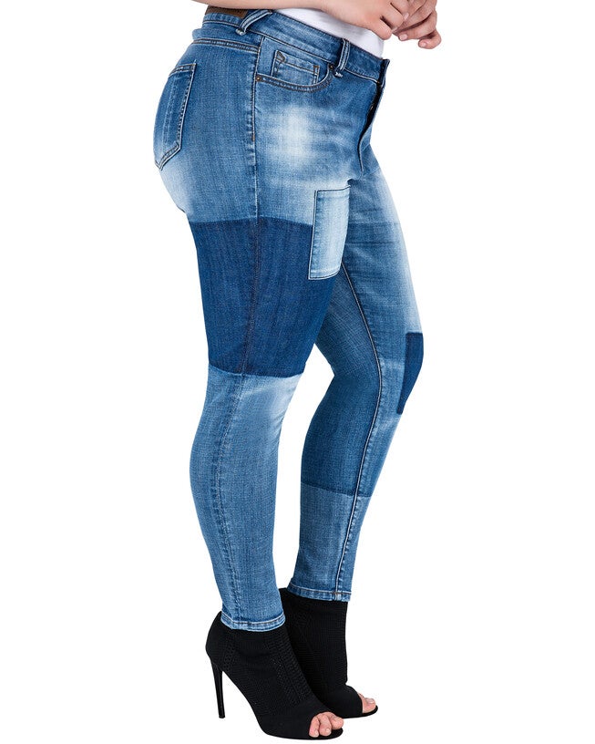 Plus Size Isabel Patchwork Indigo Stretch Jeans, , alternate image number 7