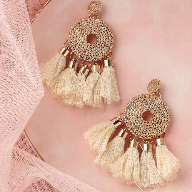 SOHI Women's Tassel Drop Earrings, Gold / Gold, alternate image number null