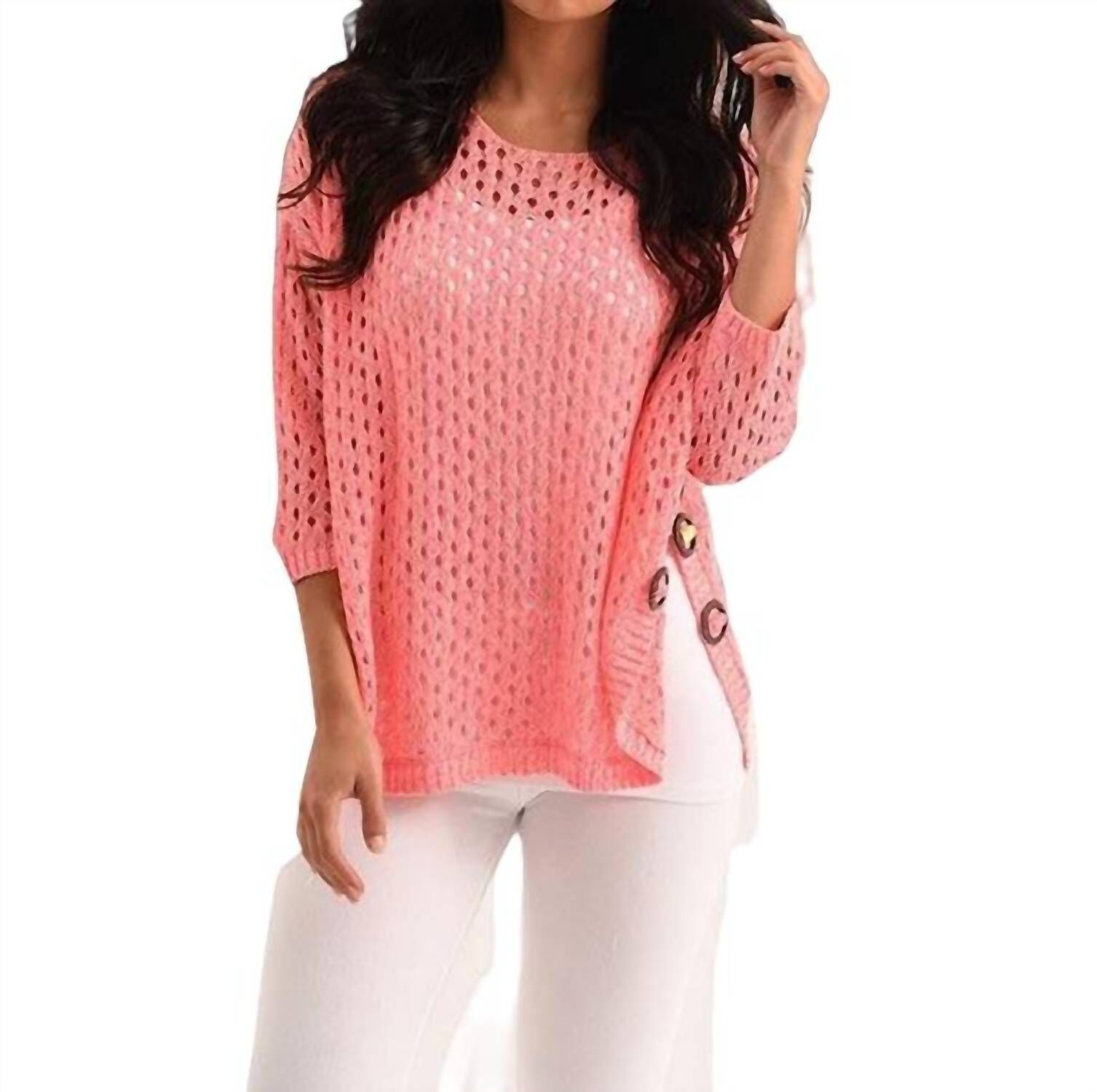 AIMEE WOODEN BUTTON PONCHO IN PINK, Pink / Pink, alternate image number 1