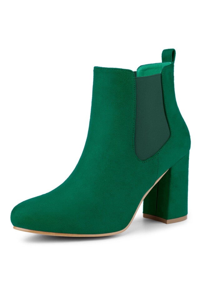 ROUND TOE CHUNKY HEEL CHELSEA ANKLE BOOTS, Emerald Green / Forest Green, hi-res image number 0