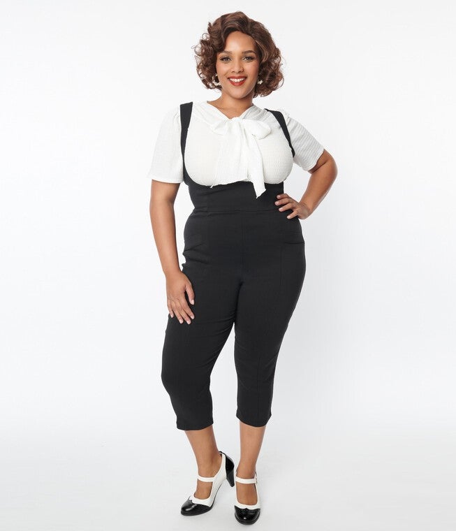 Unique Vintage Black Pinafore Capris, , alternate image number null