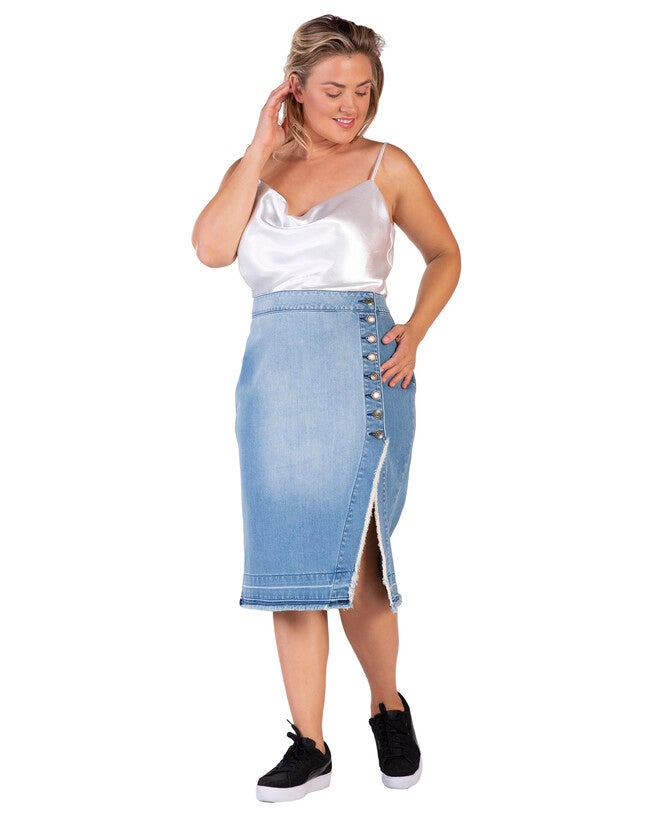 Alanis Plus Size Womens Raw Edge Slit Skirt, , alternate image number null
