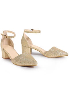 Glitter Pointed Toe Ankle Strap Dress Pumps
