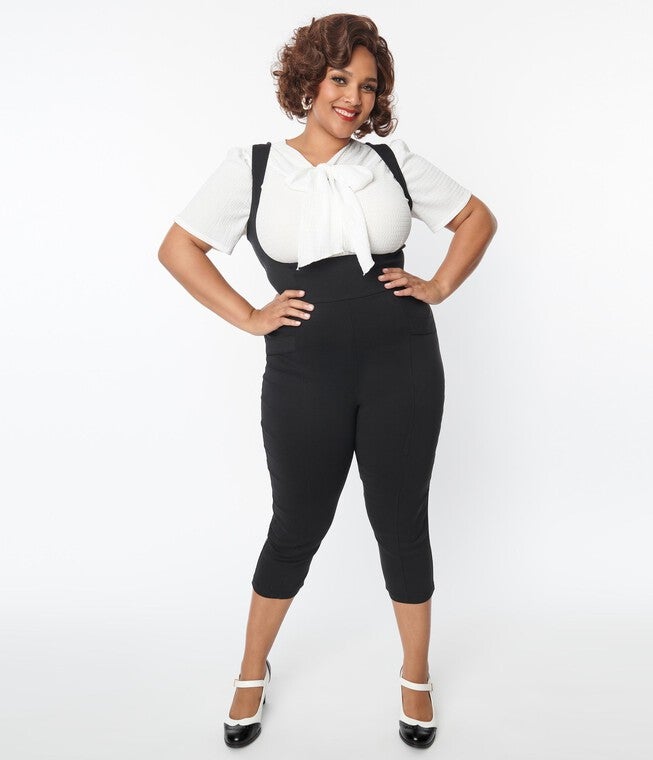 Unique Vintage Black Pinafore Capris, , alternate image number null