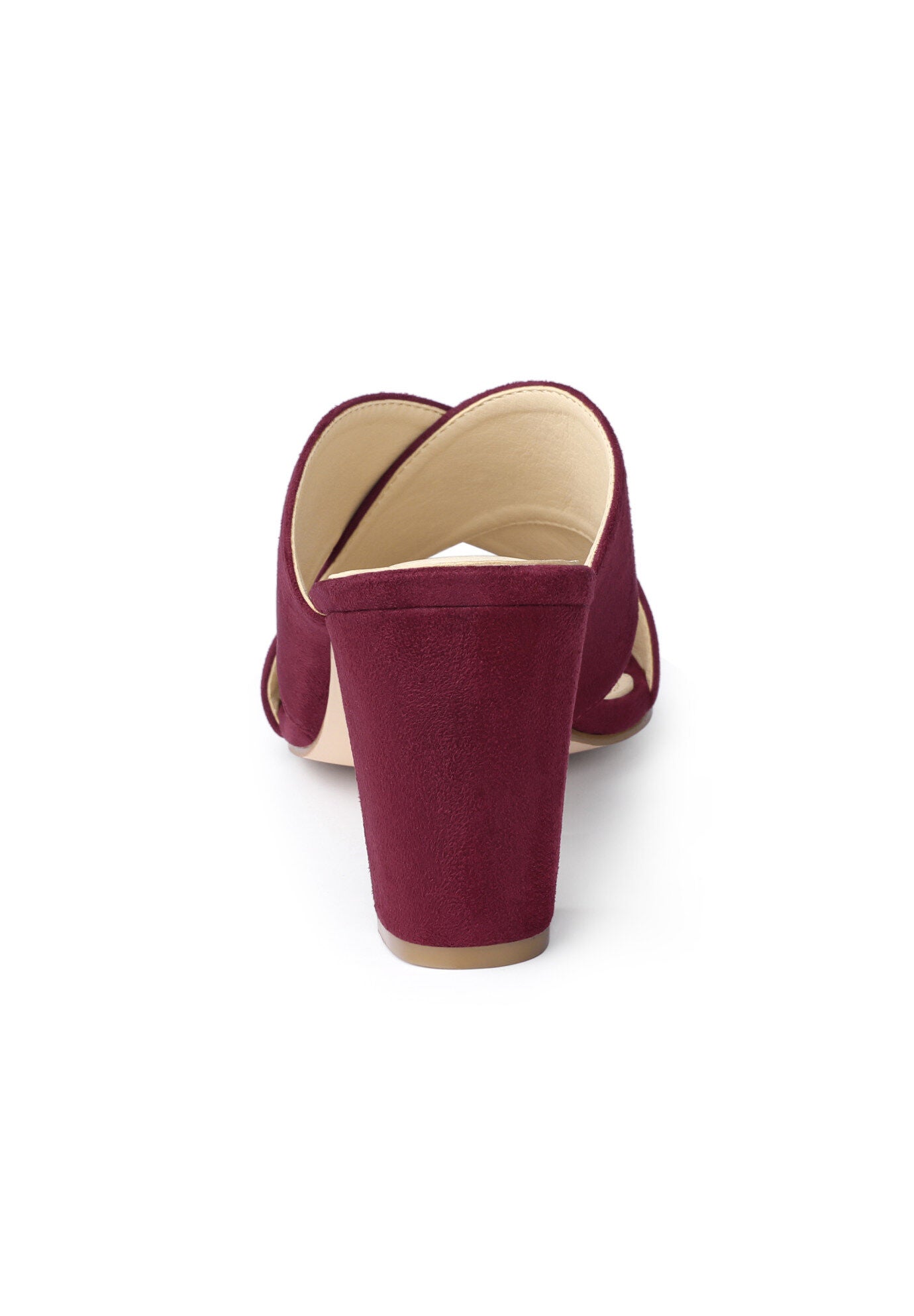 Crisscross Strap Block Heel Slide Sandals, Burgundy / Burgundy, alternate image number 4